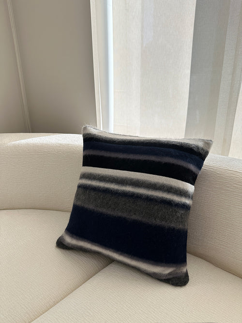 Aera Cushion Case In Navy Gray Stripe