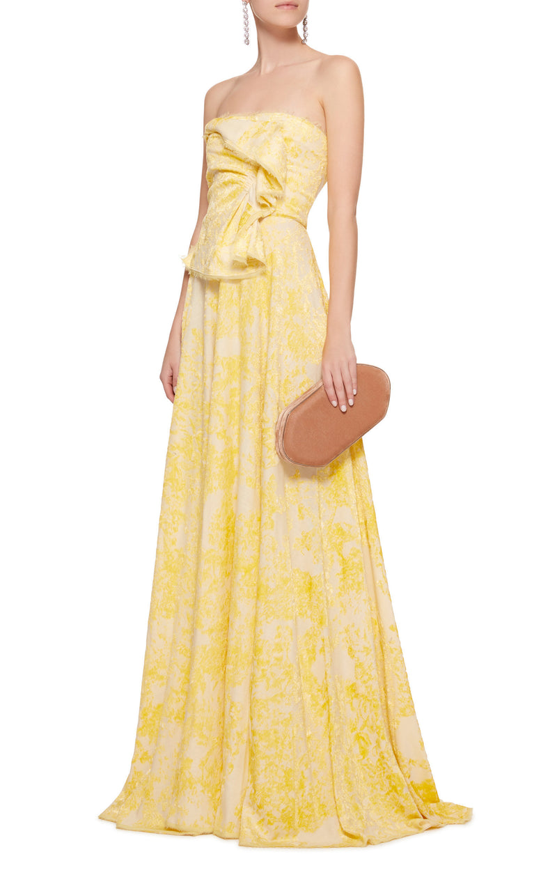 yellow jacquard dress Cliora Floral Jacquard Gown – Yeon